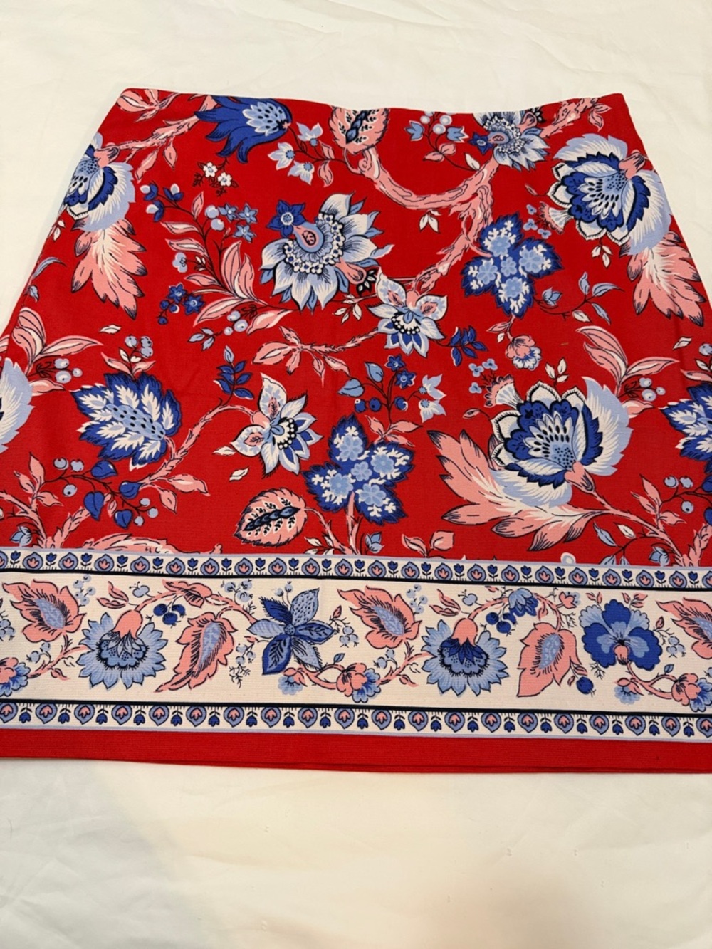 Talbots Red Floral Border Mini Skirt Cotton 8